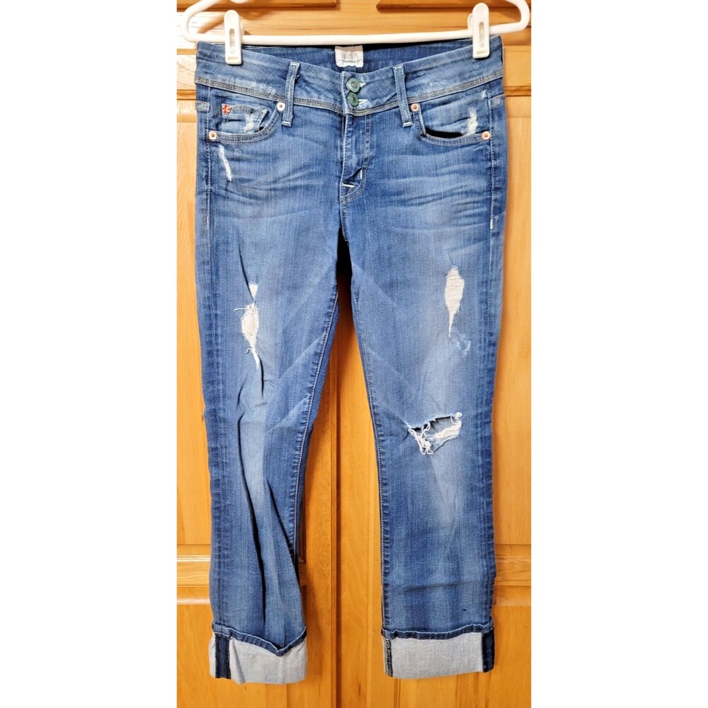 Hudson Jeans Womens Ginny Crop Straight W Cuff Distressed Low Rise Sz 27 USA
